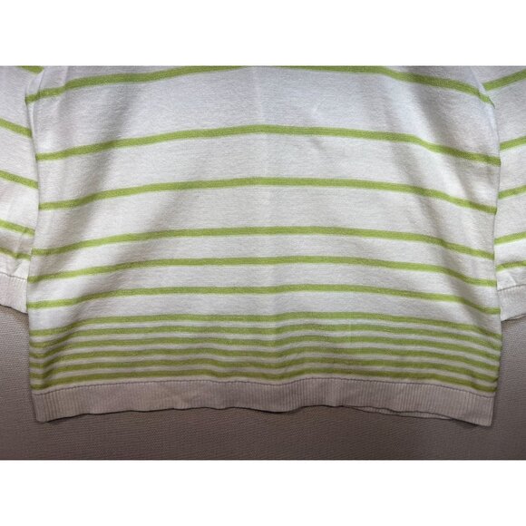Christopher & Banks Womens Button Up Cardigan Sweater Size XL White Green Stripe - Picture 12 of 12